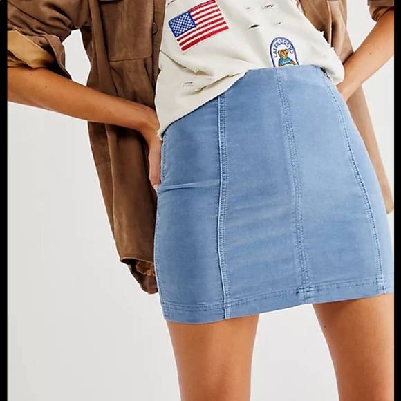 Free‎ People Modern Femme corduroy blue mini skirt size 4 REVOLVE - Picture 1 of 11